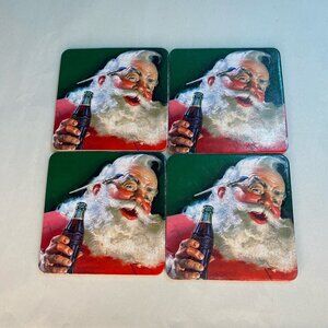 4 Pack Coca-Cola Classic Santa Claus with Coke Coasters 3.5” x 3.5” Square